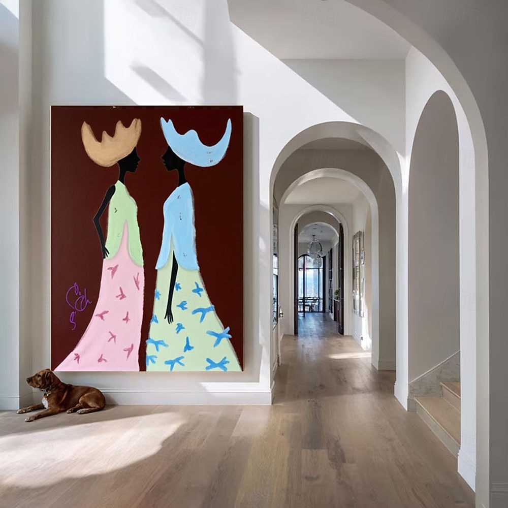 handmade Abstract Colorful Woman Oil Painting Abstract Cowboy Sisters Wall Art Retro Figurative Canvas Art Original Figrure Art Modern Wall Decor 2026 - $102.99 –P4