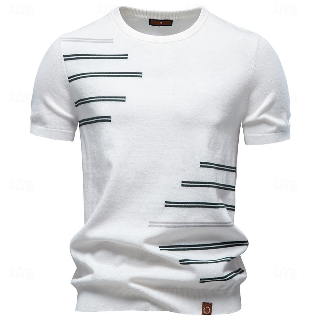 Homens Camiseta Camisa de manga curta T-shirt Manga Curta Gola Redonda Verão Primavera Listrado Roupa de rua à moda Moderno Patchwork Casual Diário Ao ar livre Branco Top Tee para Homens de 2026 por $33.99 –P10