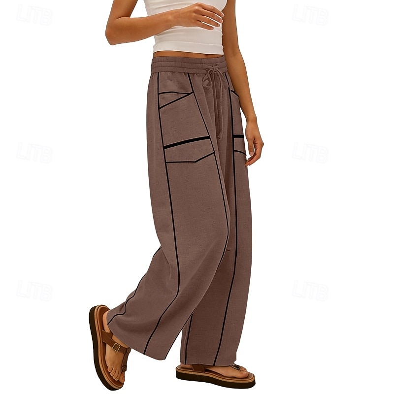 Mujer Pantalones de lino y algodón Pantalones Pantalones casuales Pantalones de verano Vacaciones Moda Ropa de calle Longitud total Alta cintura Retazos Bolsillo Cintura elástica Comodidad Cómodo 2026 - $26.99 –P4