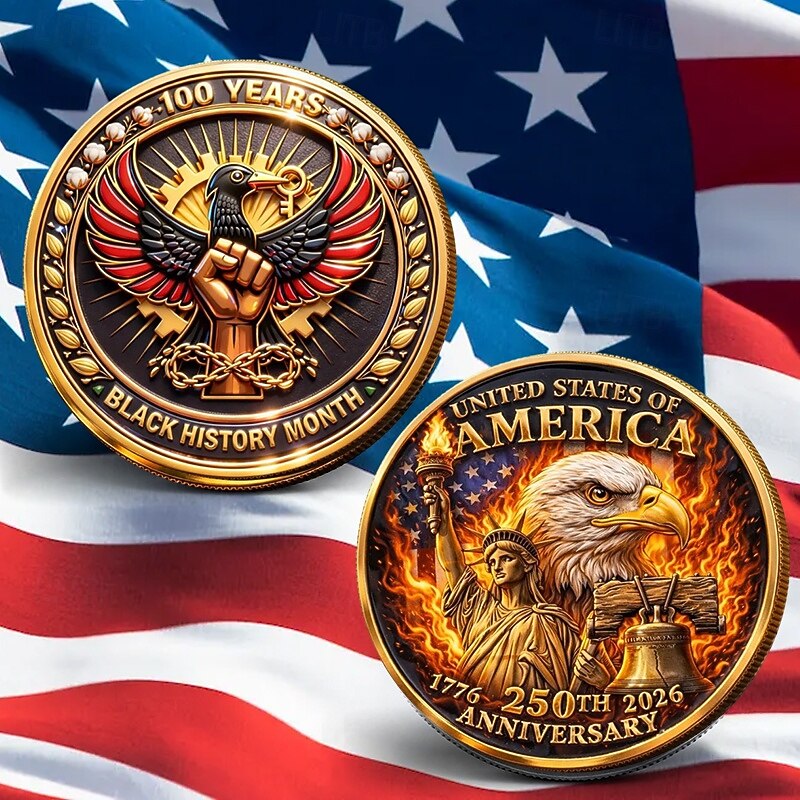 U.S. 250th Anniversary Commemorative Coin 1776-2026, Patriotic Medal with Bald Eagle, Statue of Liberty, Liberty Bell, Fire Flames, Historical Collectible Gift 2026 - $19.99 –P1