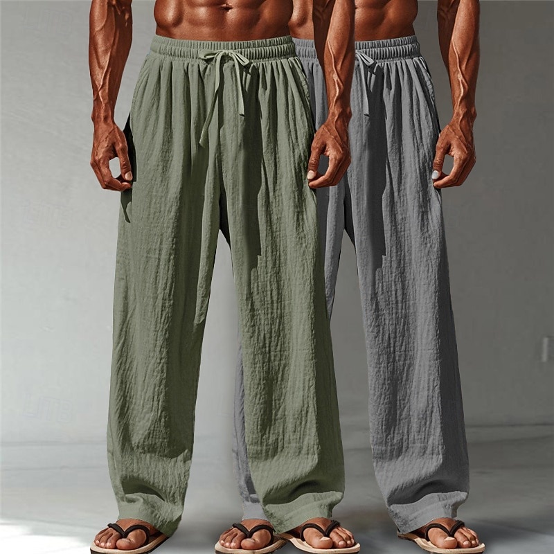 Men's Linen Pants Trousers Summer Pants Baggy Pants Beach Pants Drawstring Elastic Waist Straight Leg Plain Comfort Breathable Full Length Casual Daily Outdoor Vacation Fashion Green+Gray White+Navy 2026 - $34.99 –P10