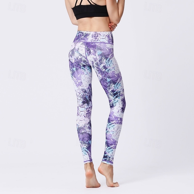 Dames Pilatesbroek Yogabroek Billenlift met ruche Hoge taille Sportschooltraining Hardlopen Fitness Legging Kleding Onderlichaam Flora Amethist Wit Blauw Sport Sportkleding Hoge Elasticiteit 2026 - $23.99 –P5