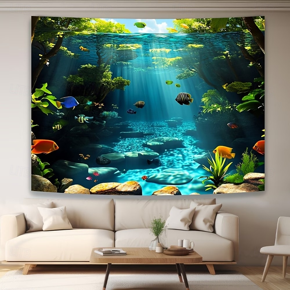 Onderwaterwereld, kleurrijke tropische vissen, koraalrif, zonlicht, blauw water, natuur, wandtapijt, achtergrond voor slaapkamer, woonkamer, kinderkamer, huisdecoratie, muurkunst 2026 - $20.99 –P1