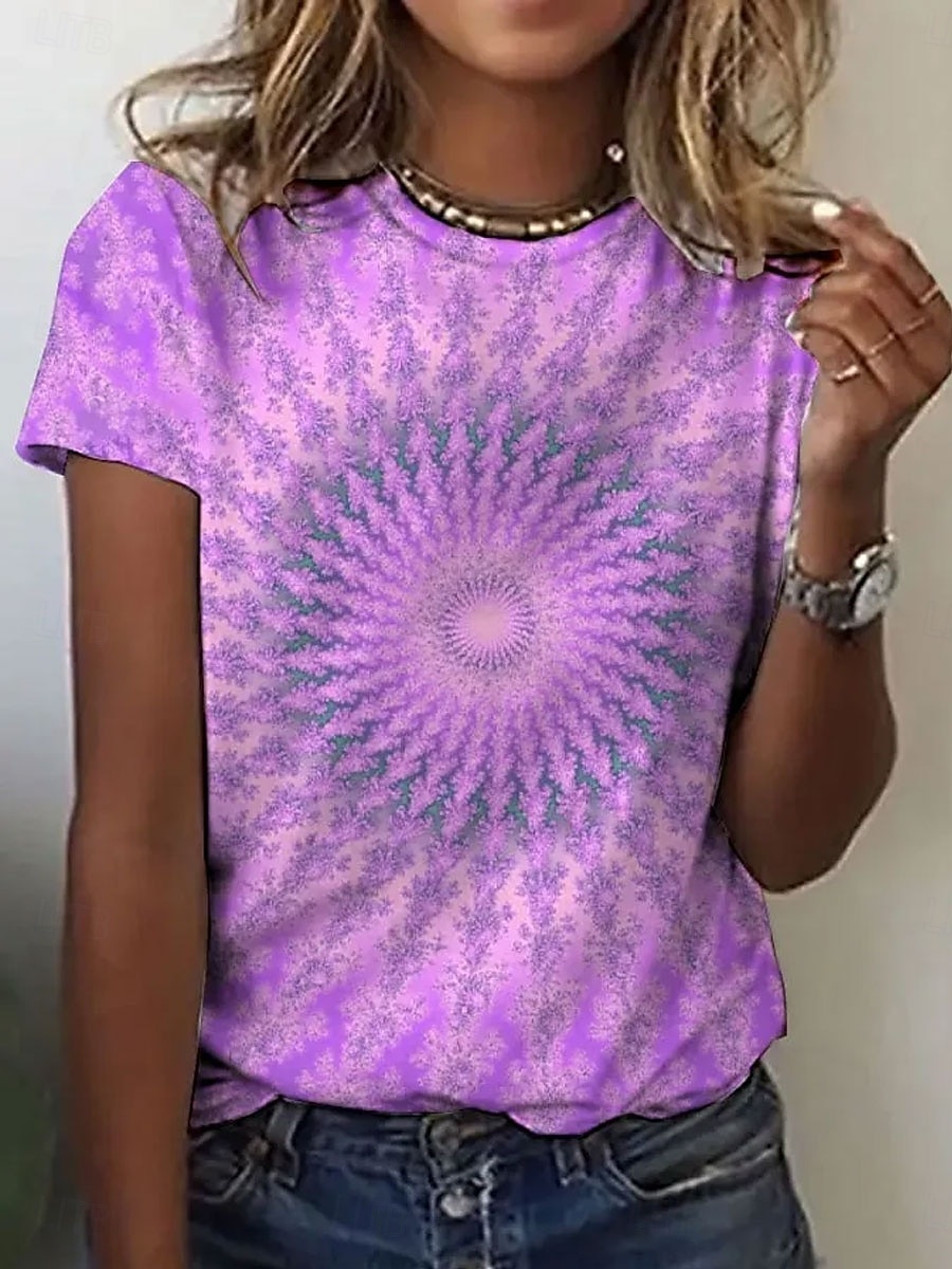 Mujer Camiseta Estampado Ombre Graphic Abstracto Bohemia Hawaiano Elegante Manga Corta Cuello Barco Tops regulares Casual Diario Azul Piscina Rosa Morado Verano Primavera 2026 - $21.99 –P3
