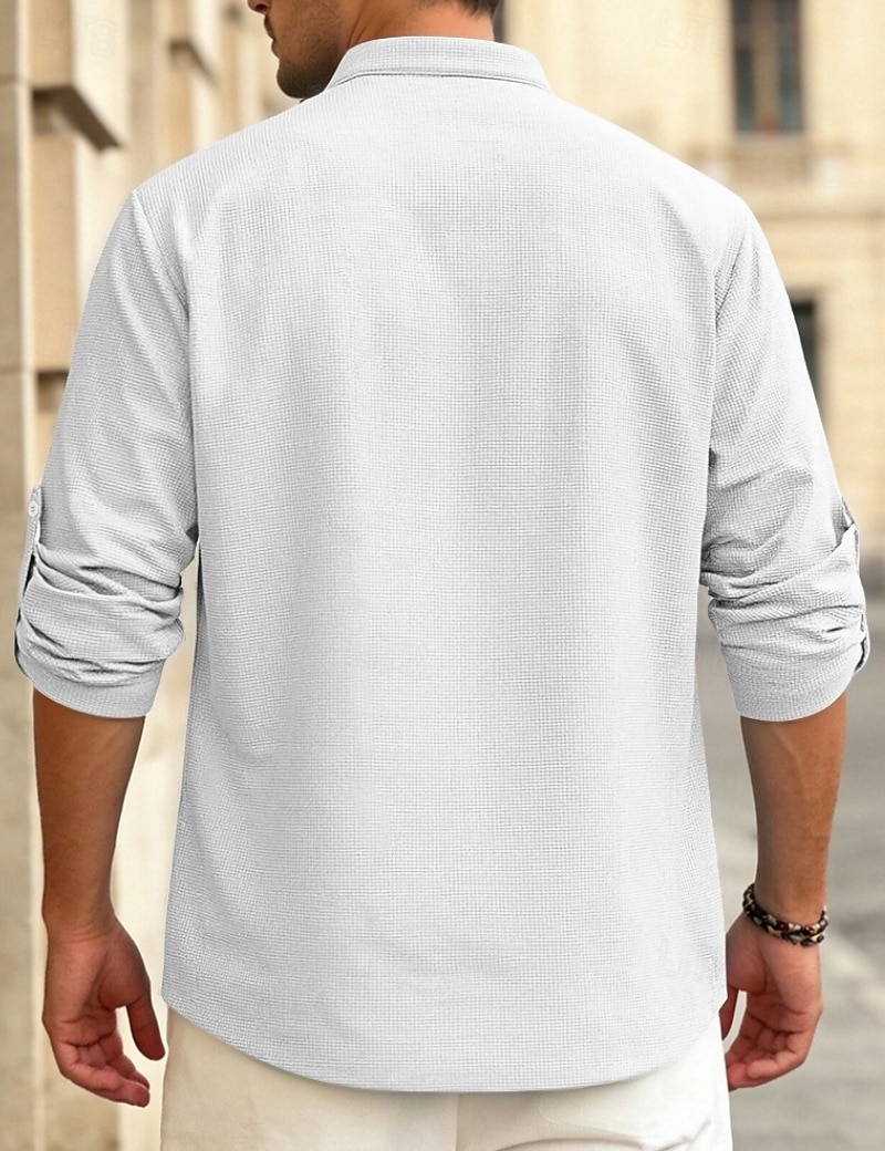 Herren T Shirt Waffel-Henley-Hemd Henley Hemd Langarmshirt Langarm Henley Sommer Frühling Einfach Mode Streetwear Freizeit Knöpfe Lässig Täglich Urlaub Blau Schwarz Weiß Top T-Shirt für Herren 2026 - $24.99 –P16