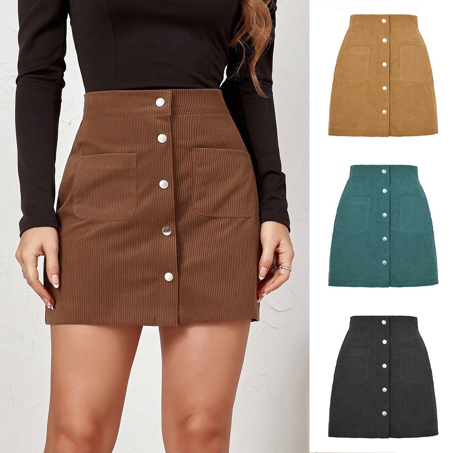 Women's Vacation Skirt Fashion Casual Mini High Waist Skirts Plain Pocket Inelastic Daily Street Black Yellow Pink Wine Spring 2026 - $18.99 –P1