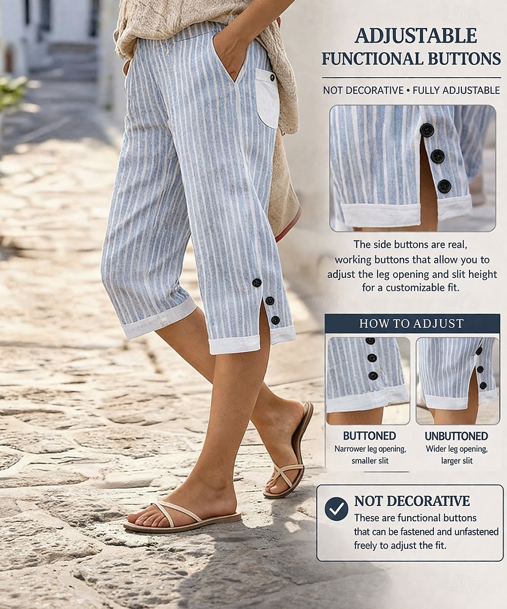 Γυναικεία Κάπρι παντελόνια Βαμβακερό λινό παντελόνι κινέζικα Διακοπές Βασικό Καθημερινό Μήκος μοσχάρι Ψηλή Μέση Ριγέ Τσέπη Εκτύπωση Άνετα Moale Άνετο Μικροελαστικό Καθημερινά ΕΞΩΤΕΡΙΚΟΥ ΧΩΡΟΥ Δρόμος 2026 - $25.99 –P3