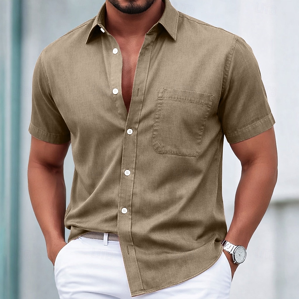 SoftFade™ Men's Shirt Casual Shirt Faded Shirt Garment Dyed Black White Pink Burgundy Navy Blue Short Sleeve Plain Shirt Collar Casual Daily Front Pocket Clothing Apparel Cotton 2026 - $31.99 –P2