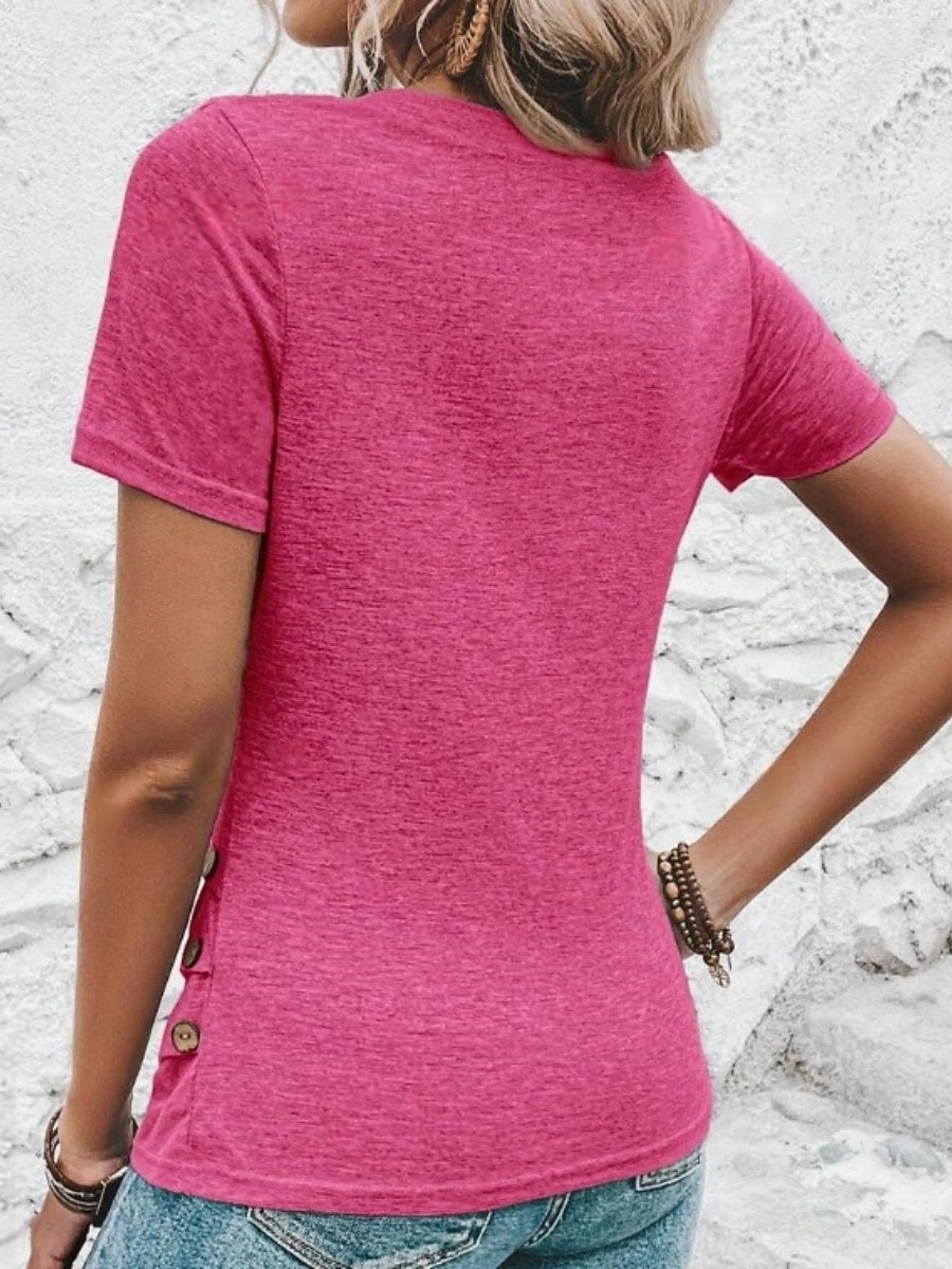 Per donna Maglietta Tinta unica Moda Classico Casual Manica Corta Scollo a V Top Regolari Quotidiano Uscire Weekend Verde militare Rosso Viola Rosa Grigio Estate Primavera del 2026 a $17.49 –P15