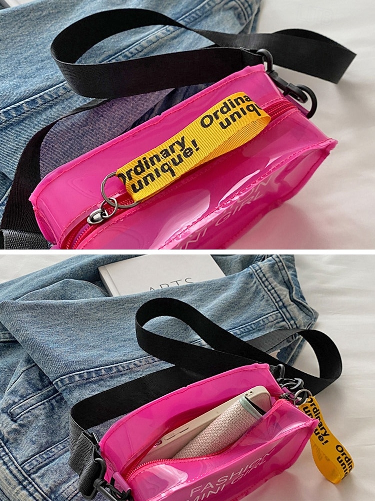 kvinners klar PVC-skulderveske, flerfarget gjennomsiktig skulderveske med justerbar stropp, lett og stilig for strandferie, reise og uformell daglig bruk. 2026 - $9.99 –P12