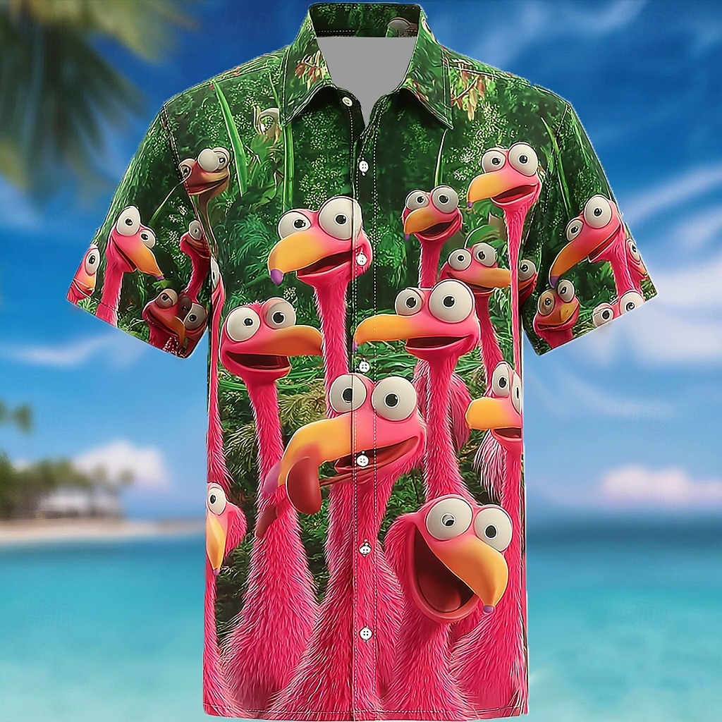 Homme Flamant rose Oiseau Plantes Tropicales Chemise hawaïenne Chemises tropicales Chemise Aloha Manche Courte Hawaïen Drôle Extérieur Fête Vacances à la Plage Été Printemps Col Rabattu Impression 3D de 2026 ? $25.99 –P1