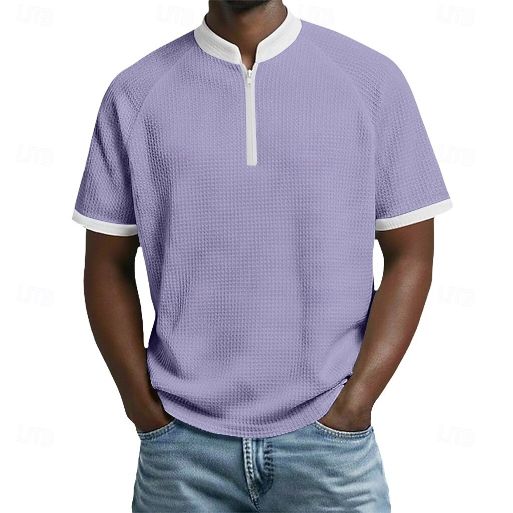 בגדי ריקוד גברים חולצות פולו וופל חולצות פולו קזו'אל יומי רבע מיקוד שרוולים קצרים אופנתי בסיסי קולור בלוק רוכסן קל משקל קיץ אביב רגיל שחור לבן בורגנדי כחול נייבי כחול סקיי סגול חולצות פולו וופל 2026 - $21.99 –P8