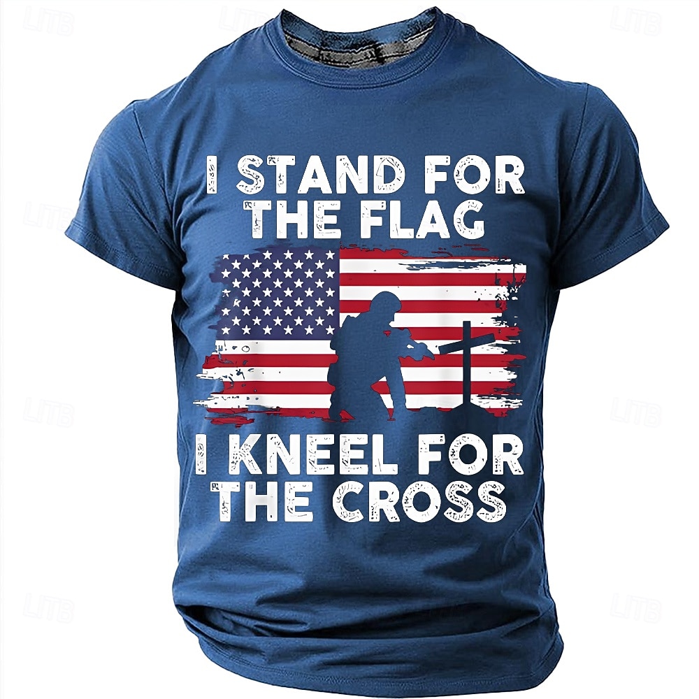 Memorial Day I Stand For The Flag I Kneel For The Cross Men's Bible American Flag Kneeling Soldier Christian Cross Patriotic Graphic T Shirt Vintage Casual Tee Designer Clothing Apparel 2026 - $18.99 –P11