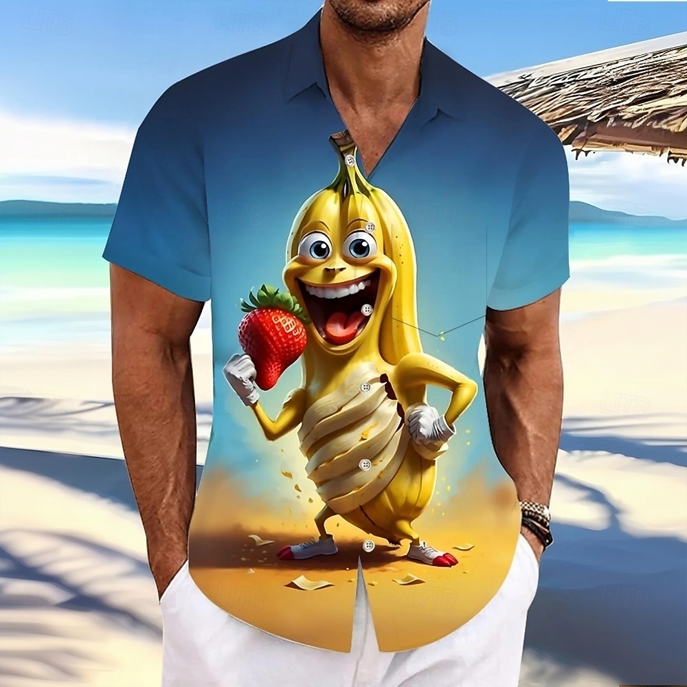 Voor heren Tekenfilm Grappig Banaan Hawaiiaans overhemd Tropische shirts Aloha-shirt Korte mouw Hawaii Vakantie Zomer Lente Strijkijzer 3D-afdrukken Voorste zak Overhemden met knoopjes blauw 2026 - $25.99 –P4