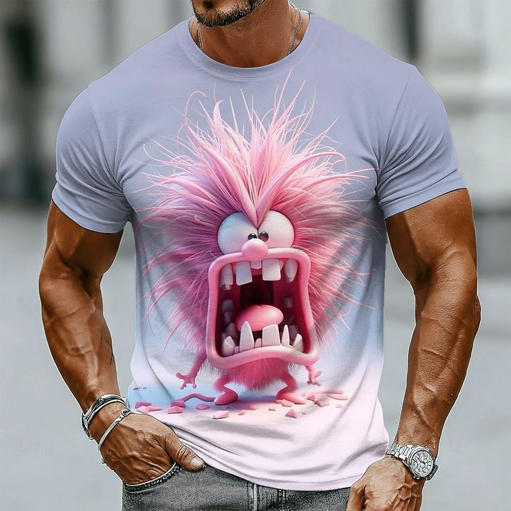 Herren-T-Shirt mit 3D-Motiv: Schreiender Wurm mit krausem Haar, lustiges, witziges Cartoon-Motiv, normale Passform, lässige Streetwear, Alltagsgeschenk, Designer-Kleidung, Größen: S, M, L, XL, XXL, 2026 - $19.99 –P3