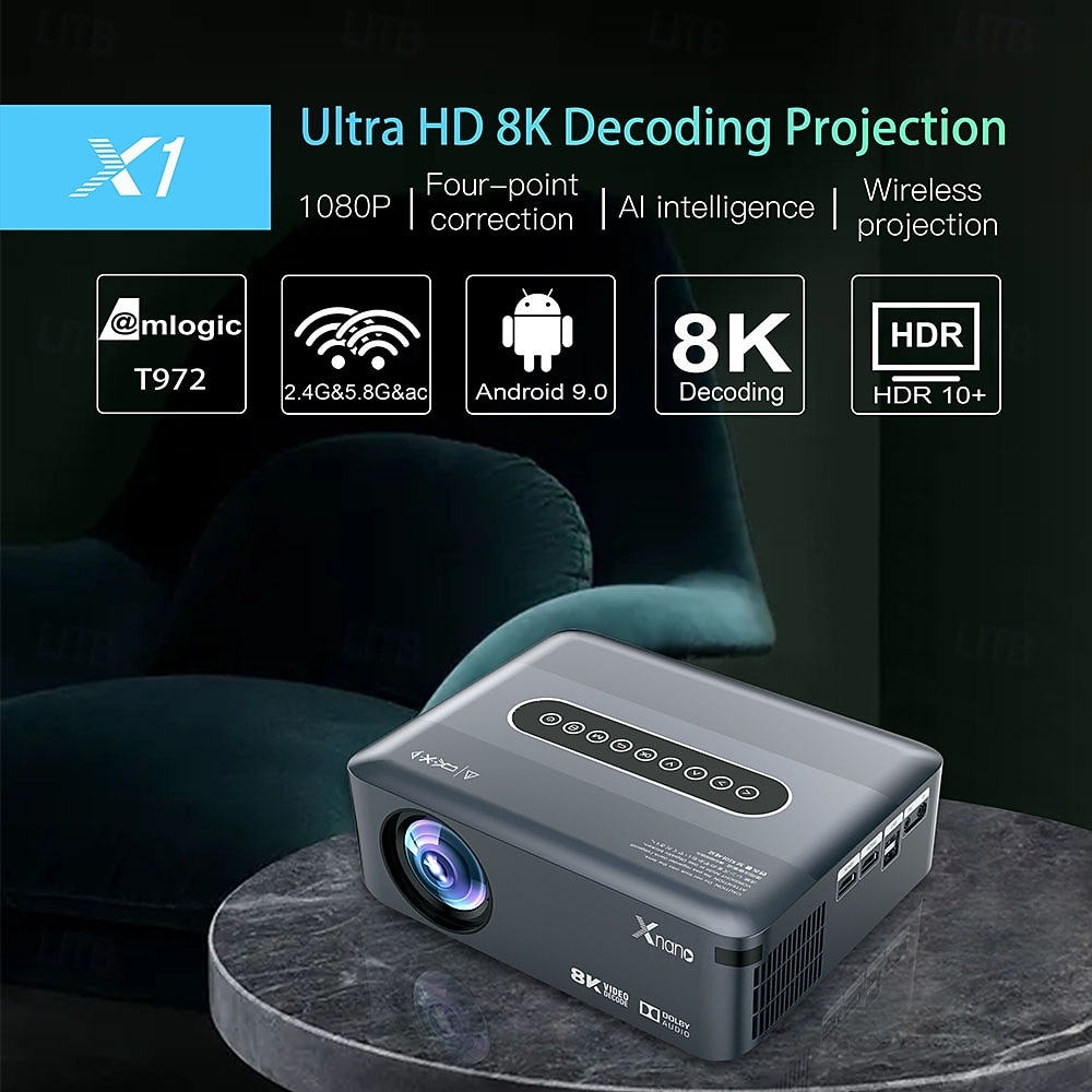 Videoproiettore intelligente con supporto nativo 1080p, decodifica 8K, sistema operativo Android 9.0, Wi-Fi dual band 5G, HDR 10+. &Proiettore audio Dolby per i Mondiali di calcio del 2026, per del 2026 a $278.49 –P2