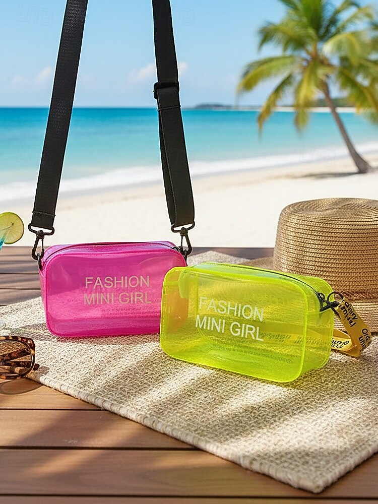 kvinners klar PVC-skulderveske, flerfarget gjennomsiktig skulderveske med justerbar stropp, lett og stilig for strandferie, reise og uformell daglig bruk. 2026 - $9.99 –P8