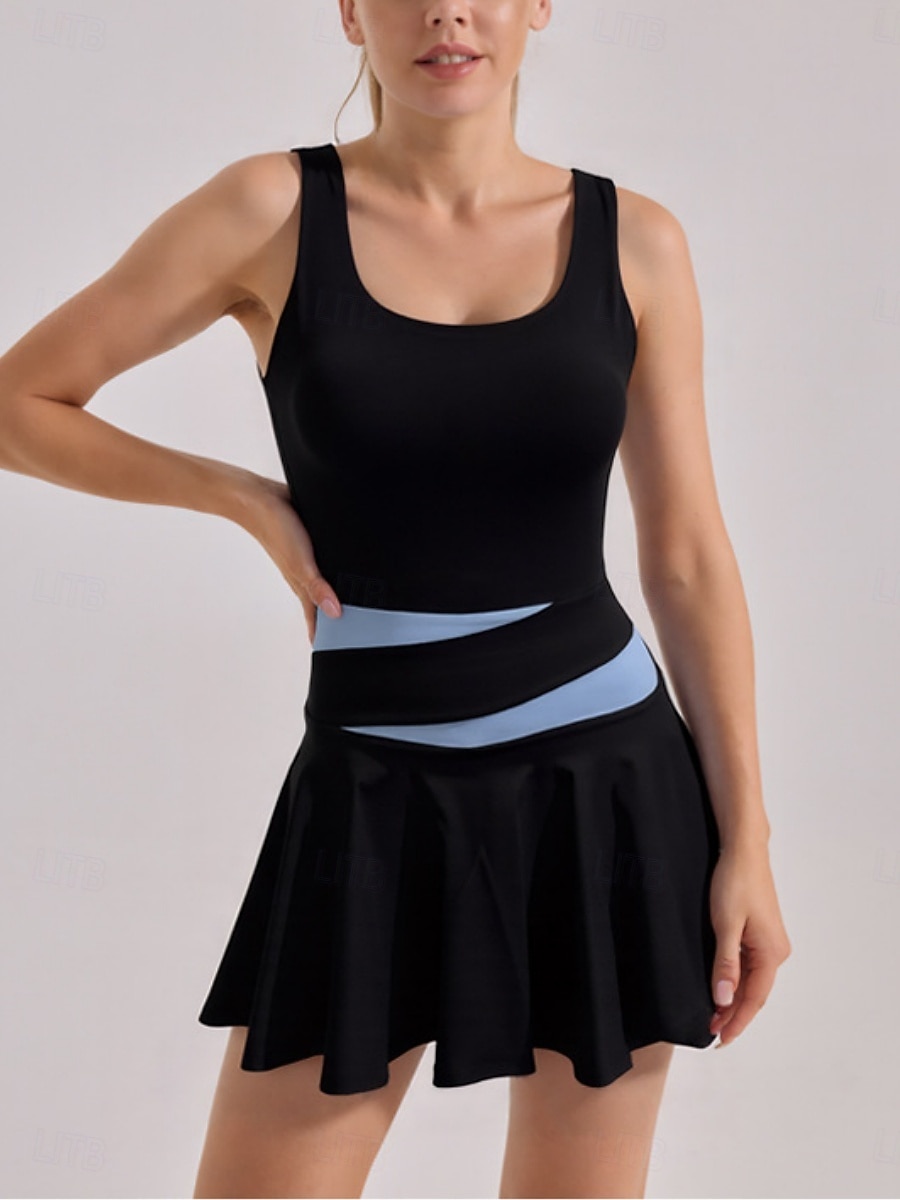 Damen Patchwork Tenniskleid mit Shorts Sportkleid Ärmellos Tasche Elastisch Schweißableitend Atmungsaktiv Tennis Golfspiel Laufen Rundausschnitt Kleid Schwarz Blau Tennisbekleidung 2026 - $25.99 –P2