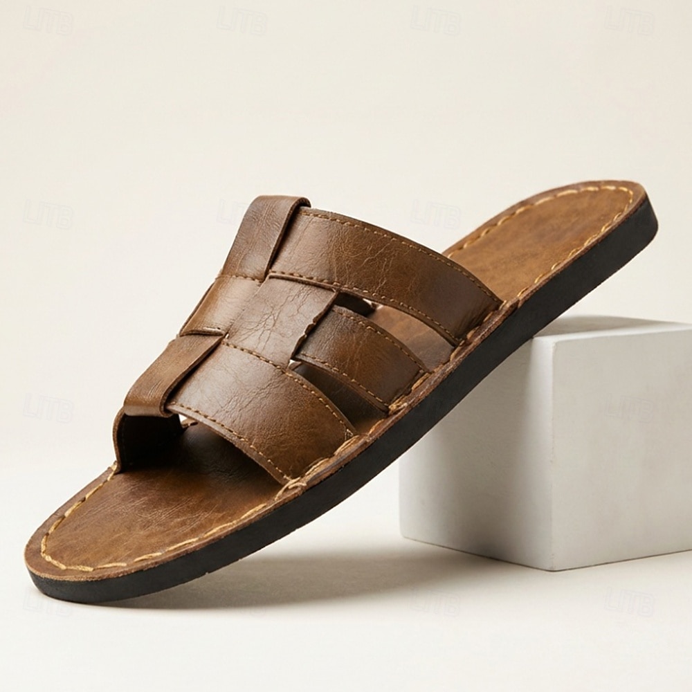 Men's Brown Slide Sandals Open-Toe Casual Summer Slippers Lightweight Comfort Beach Footwear for Vacation, Travel, Resort Wear and Everyday Warm Weather Use 2026 - $42.99 –P1