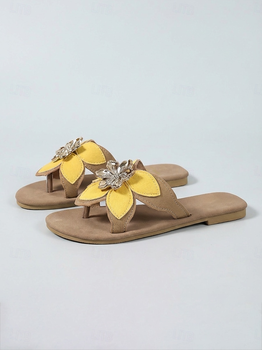 Women's Yellow Floral Slide Sandals – Open Toe Lightweight Summer Slippers, Casual Comfort Flats with Flower Detail for Vacation, Beach, Garden & Daily Wear 2026 - $19.99 –P1