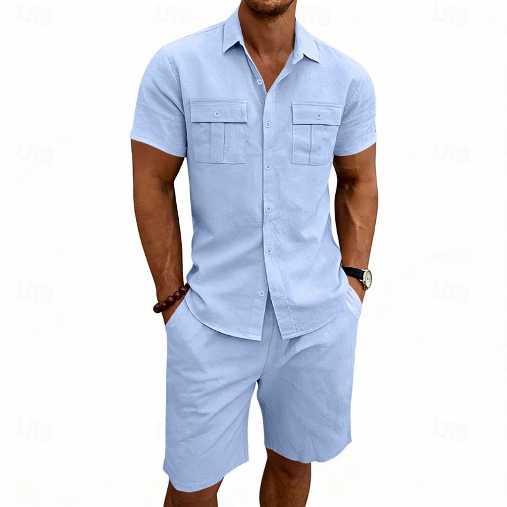 Per uomo Camicia di lino Due pezzi Set Camicia E Shorts Shorts di Lino Shorts da Spiaggia Impostare Semplice Quotidiano All'aperto Vacanza Collo ripiegato Manica Corta Estate Moda Casual Confortevole del 2026 a $32.99 –P1