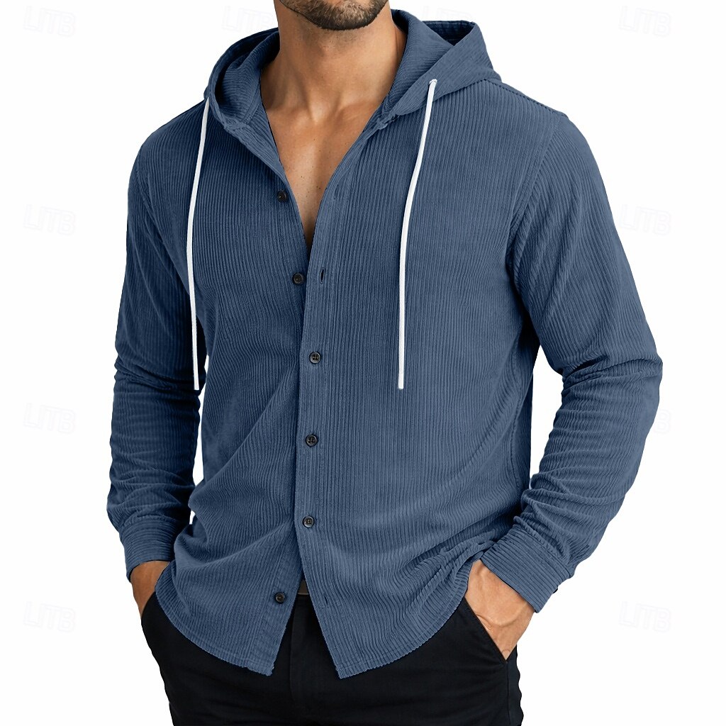 Hombre Camisa Camisa casual Camisa de Pana Abotonar la camisa Negro Blanco Verde Claro Rojo Azul Marino Manga Larga Plano Con Capucha Casual Diario Con Capucha Ropa Elegante Moda Casual 2026 - $31.99 –P5