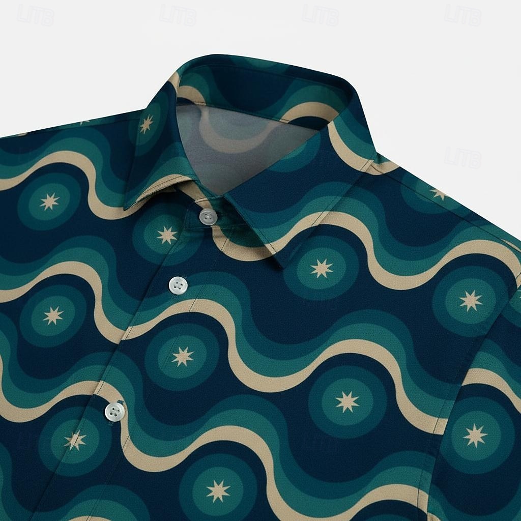 Retro Vintage Hippie 1970s Shirt Short Sleeves Hippie Geometric Lines / Waves Fancy Dress Men's Music Festival Party Daily Wear Adults' Shirt Spring & Summer 2026 - $23.99 –P8
