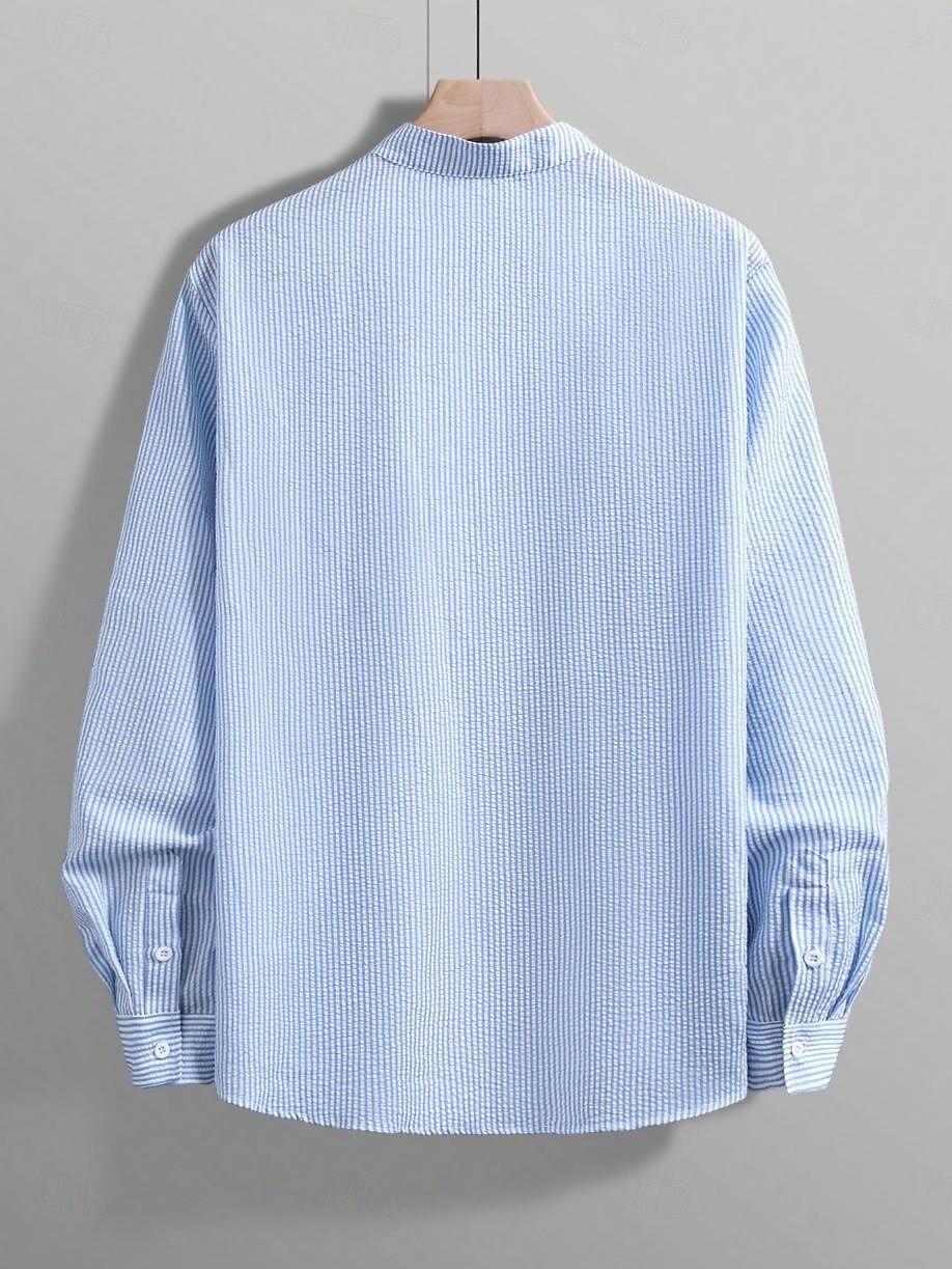 Men's Shirt Casual Shirt Seersucker Shirt Button Up Shirt Sky Blue Green Dark Gray Gray Long Sleeve Striped Vertical Stripes Grandad Collar Henley Casual Daily Buttons Clothing Apparel Elegant 2026 - $23.99 –P3