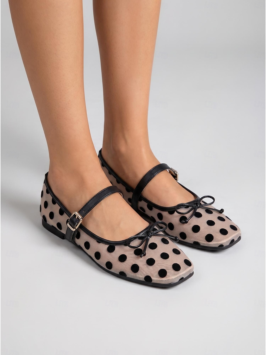 Ballerines Mary Jane vintage à pois pour femmes - élégantes ballerines en maille avec nœud décoratif, parfaites pour les escapades insulaires, les brunchs en bord de mer et les soirées d'été dans les stations balnéaires. de 2026 ? $34.99 –P2
