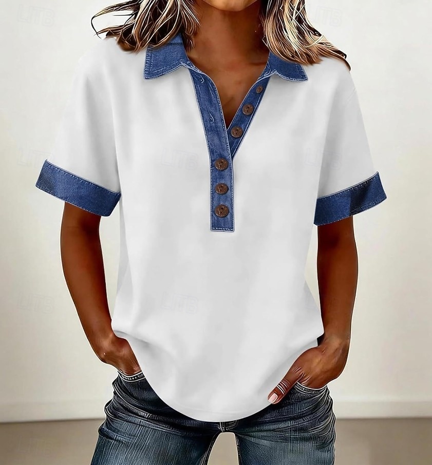 Damen Tunika Vintage Stilvoll Kurzarm Normale Oberteile Täglich Ferien Ausgehen Blau Schwarz Weiß Gelb Rosa Sommer Frühling 2026 - $32.99 –P1