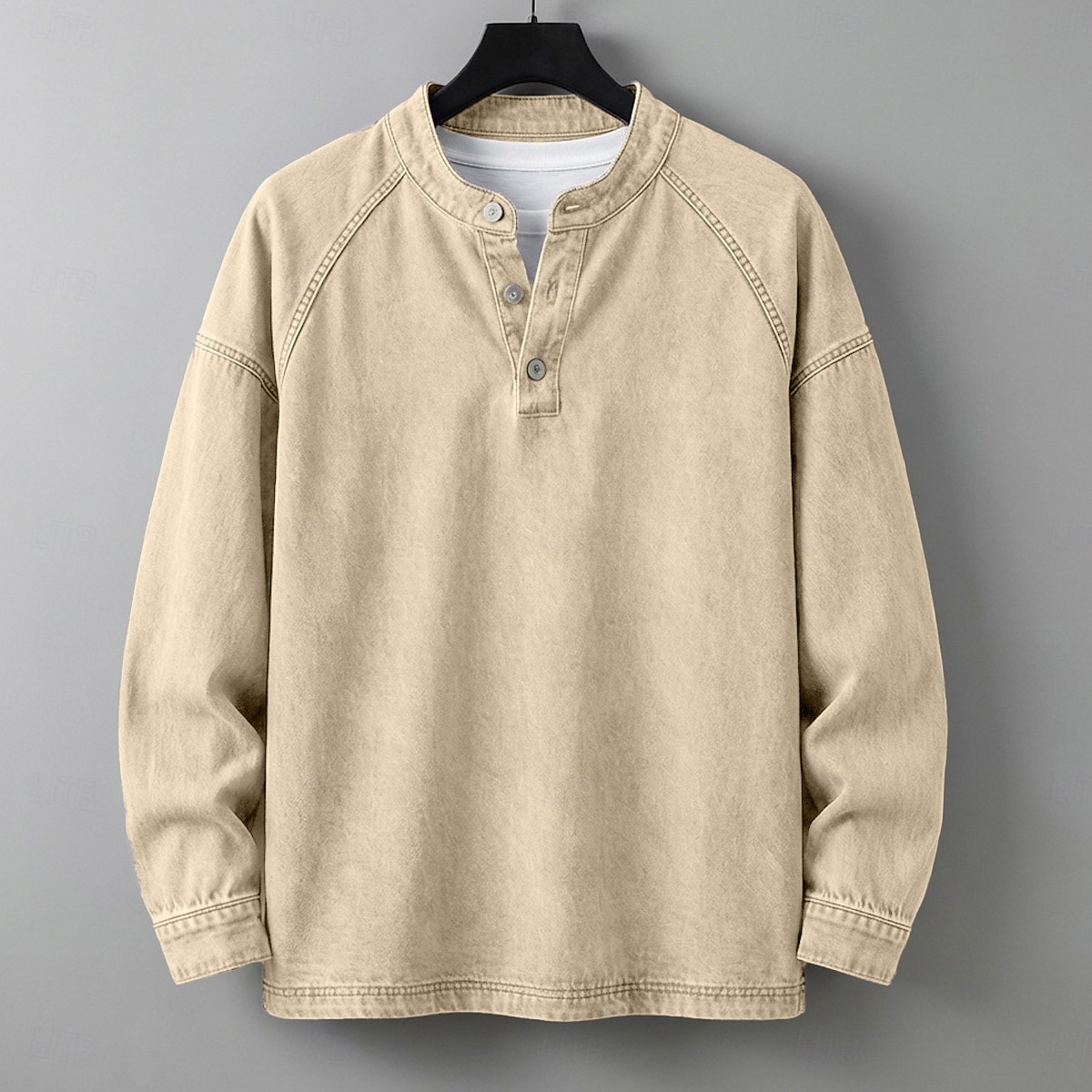 SoftFade™ Pánské tričko Henley košile 100% bavlna acid wash tričko tričko top dlouhý rukáv jednobarevné solid vintage streetwear casual barvené faded washed stojáček Henley casual domů street jaro 2026 - $31.99 –P14