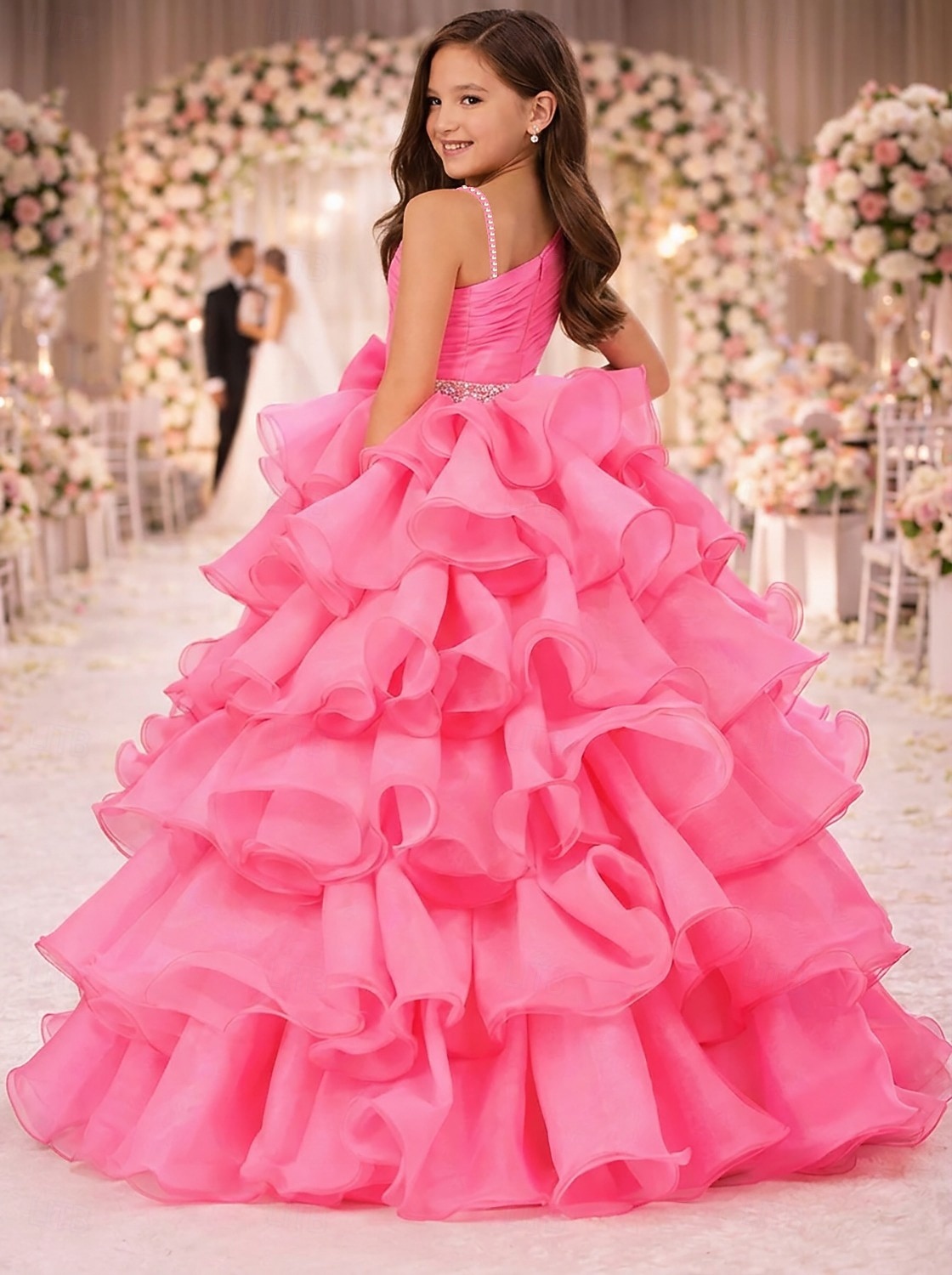 Prinzessin Bodenlang Blumenmädchenkleid Wettbewerb  Aufführung Mädchen Süßes Ballkleid Chiffon mit Schleife(n) Schichten Plissee Größen 3-16 Jahre Kleid zum Beeindrucken 2026 - $114.99 –P2