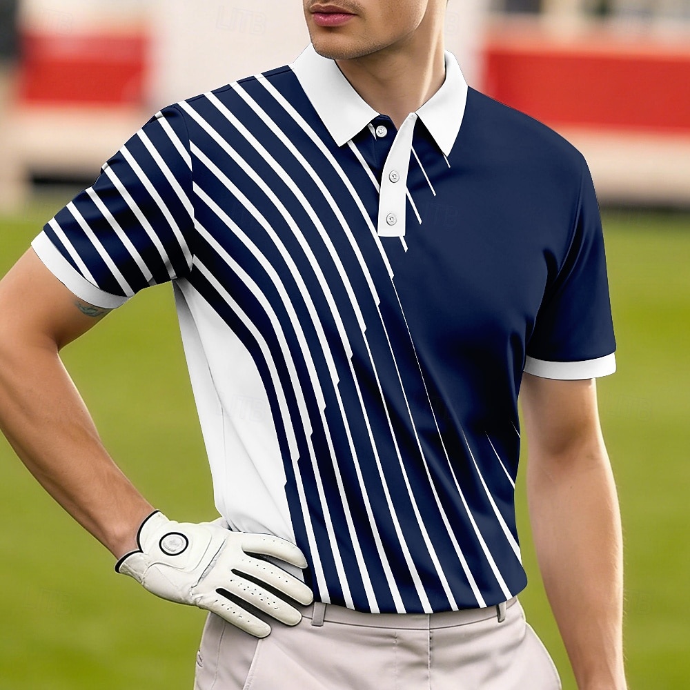 Men's Geometic Golf Sports Polo Shirts Short Sleeve Polo Shirts Collared Shirts Casual Athleisure Buttons Breathable Mesh Spring & Summer Blue Navy Blue Purple 2026 - $22.99 –P5