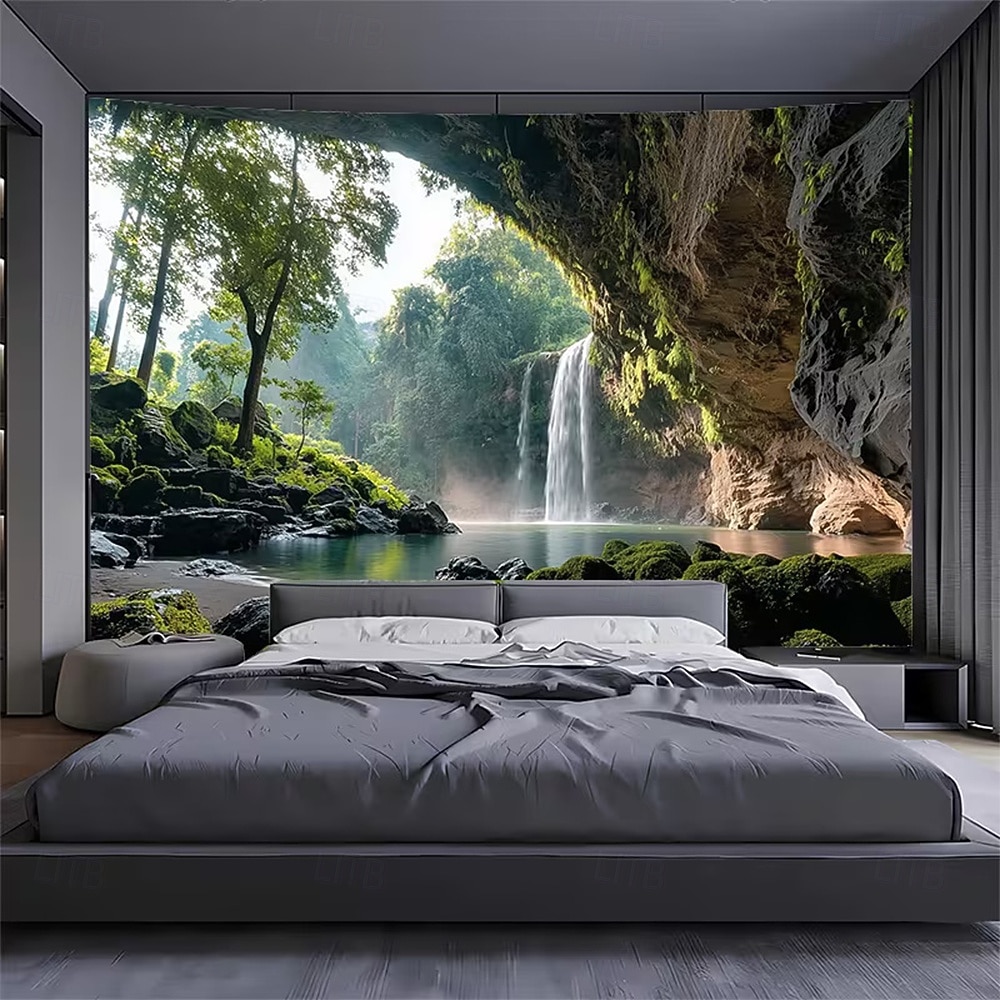 Paradis tropical, cascadă, piscină, palmieri, peisaj natural, tapiserie de perete, fundal textil mare, pentru living, dormitor, cămin, birou, decor de perete, artă murală 2026 - $20.99 –P3
