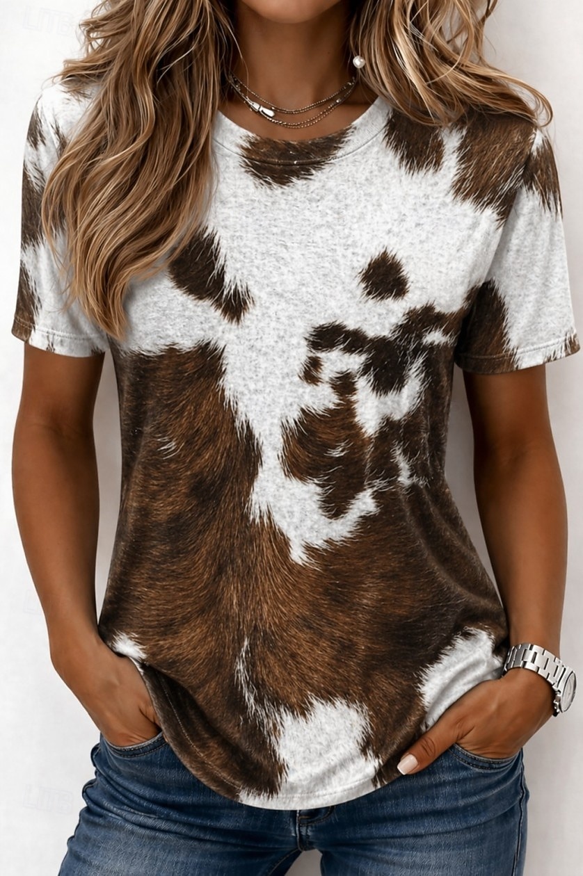 Per donna Maglietta Stampato Grafico Animale Cane Vintage Elegante Classico Manica Corta Girocollo Top lunghi Casuale Quotidiano Weekend Bianco Caffè Bianco 2 Estate Primavera Autunno del 2026 a $21.99 –P3