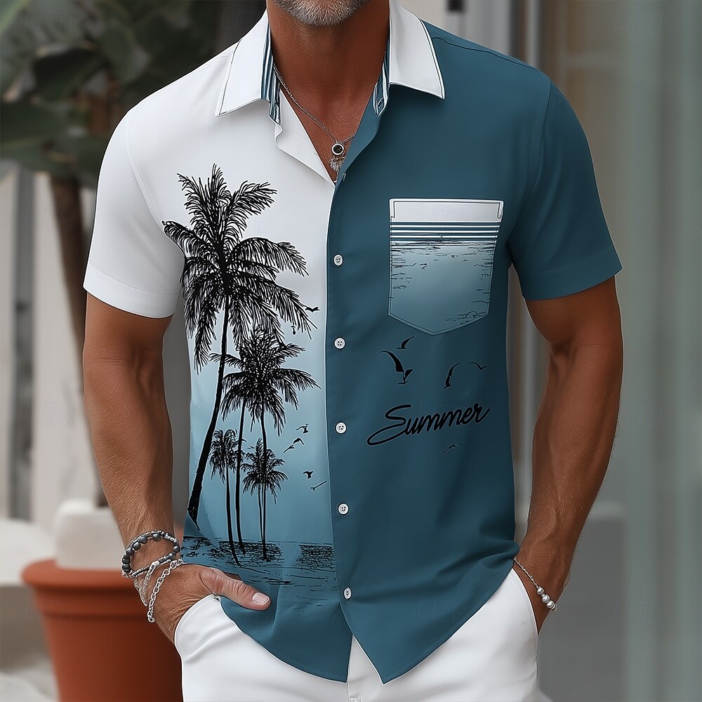 Voor heren Kokosnootboom Overgangskleur Tropische planten Hawaiiaans overhemd Tropische shirts Aloha-shirt Korte mouw Hawaii Strandvakantie Zomer Lente Strijkijzer 3D-afdrukken Voorste zak Overhemden 2026 - $25.99 –P1