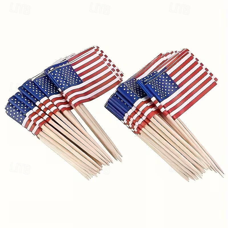 100/200 buc steaguri scobitoare în stil american, steaguri din lemn pentru scobitori, etichete alimentare cu inserții, steaguri pentru decorarea torturilor, etichete pentru vin de desert, etichete cu 2026 - $9.99 –P9
