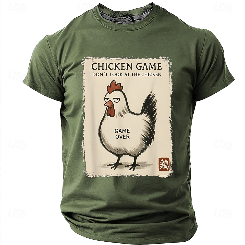 Herren-T-Shirt im japanischen Stil mit Hühnermotiv (Kanji-Zeichen für Hahn und Robbe) – Retro-Look, normale Passform, Harajuku-Streetwear, Designer-Kleidung, Größen: S, M, L, XL, XXL 2026 - $19.99 –P7