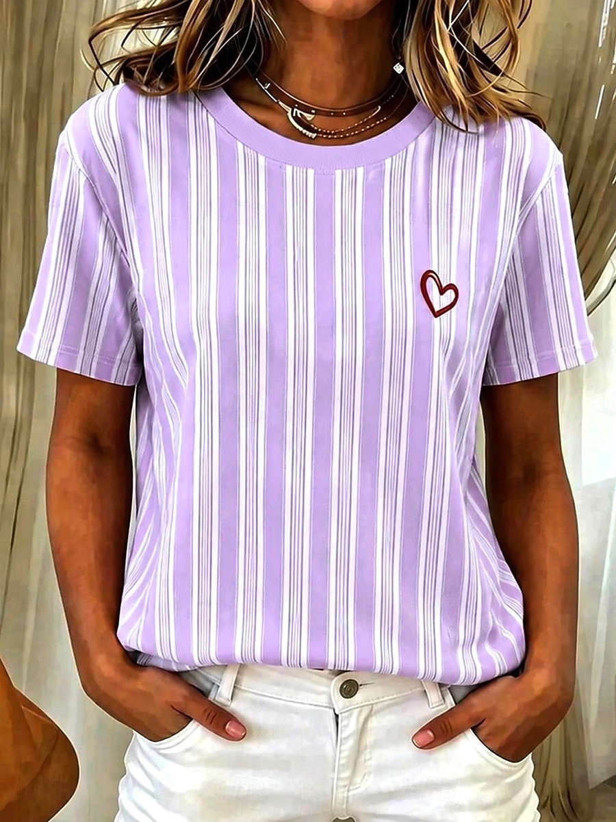 Pentru femei Tricou Imprimeu Dungi Grafic Geometric Stilat Clasic Casual Manșon scurt Stil Nautic Topuri obișnuite Casual Zilnic Albastru piscină Roz Îmbujorat Mov Trifoi Vară Primăvară 2026 - $21.99 –P6