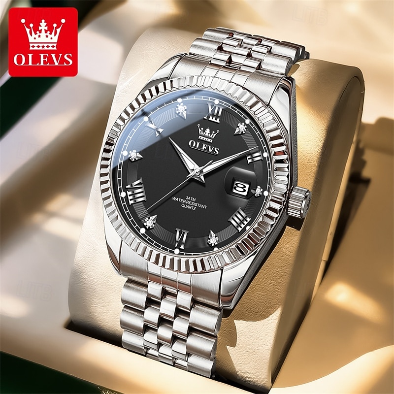 OLEVS Mens Luxury Watch Classic Green Face Two Tone Silver Gold Stainless Steel Waterproof Quartz Wristwatch with Date Luminous Hands Business Dress Fashion Watches for Men Gifts 2026 - $38.99 –P7