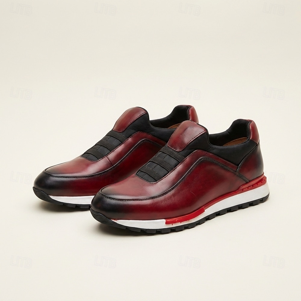Witte leren instapsneakers voor heren met zwarte accenten, lichtgewicht lage casual schoenen, ademend comfort voor dagelijks gebruik, wandelen en weekenduitjes. 2026 - $94.99 –P8