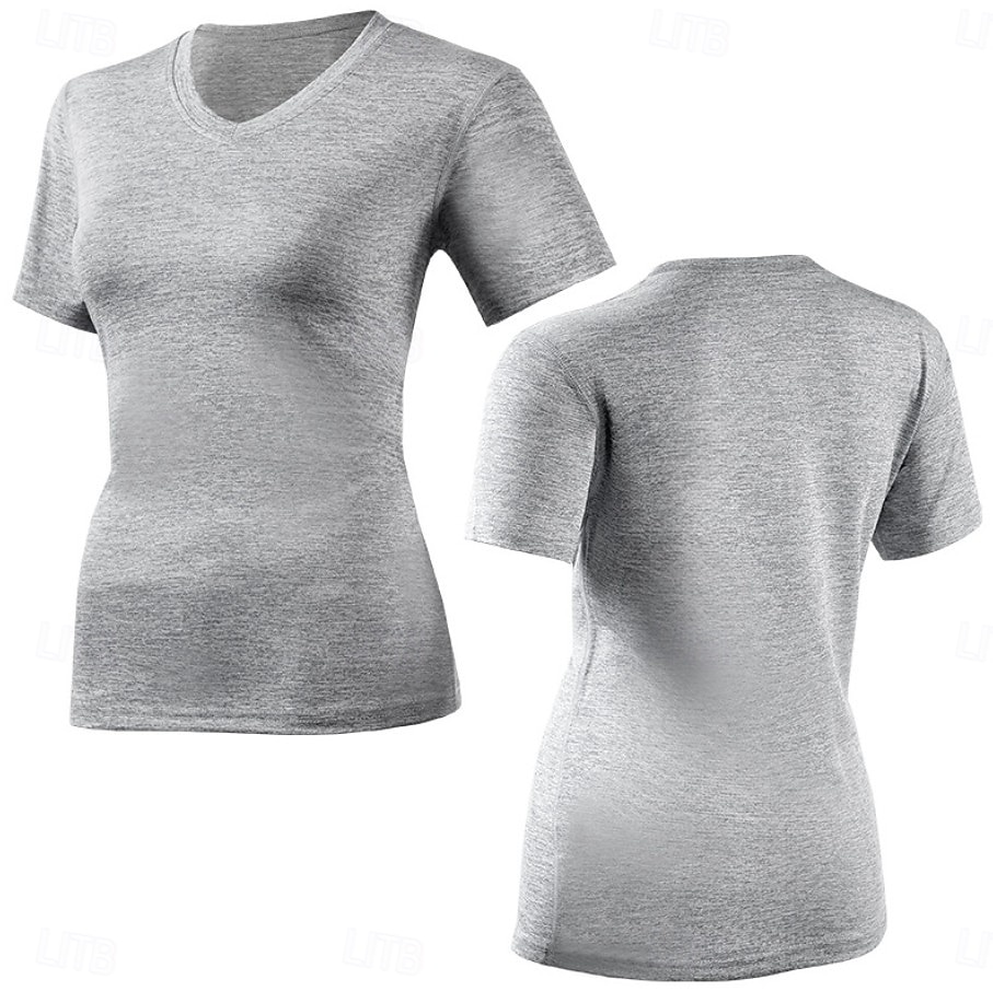 Femmes T-shirt Couleur Unie Élégant Basique Manche Courte Col en V Hauts Réguliers Occasionnel Sports Week-end Noir Vert Claire Rose Claire Violet Claire Gris Clair Été Printemps de 2026 ? $21.99 –P8