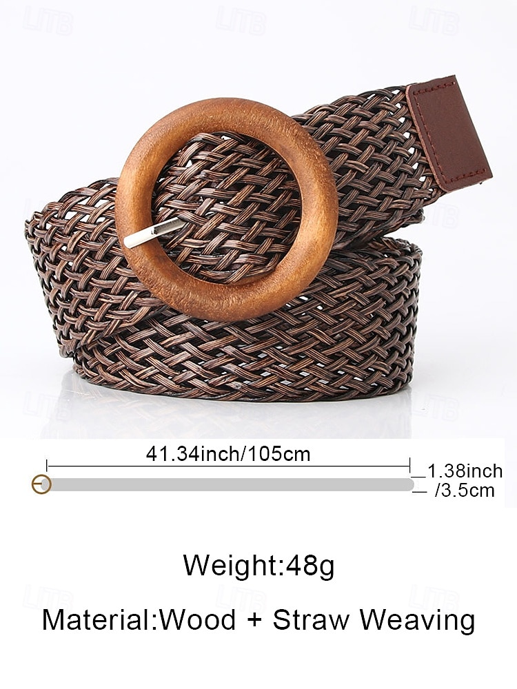 Women's Boho Woven Waist Belt, Multi Color Stretch Braided Belt with Vintage Round Wooden Buckle for Beach Vacation, Summer Resort and Everyday Casual Wear 2026 - $11.99 –P11