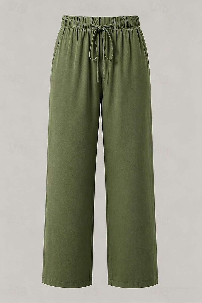 Mujer Pantalones Rectos Vacaciones Básico Longitud total Media cintura Comodidad Rígido Diario Negro Caqui Beige Café Verano Primavera Otoño 2026 - $32.99 –P1