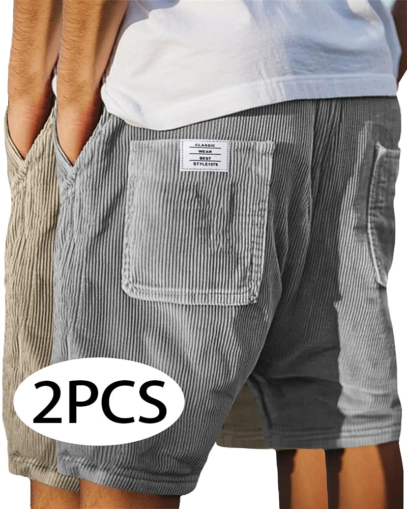 Homens Calção Shorts casuais Shorts de veludo cotelê Bolsos Cintura elástica Tecido Textura Conforto Respirável Curto Casual Ao ar livre Praia Férias Moda Preto + Azul Marinho céu azul+cinza Com de 2026 por $37.99 –P1