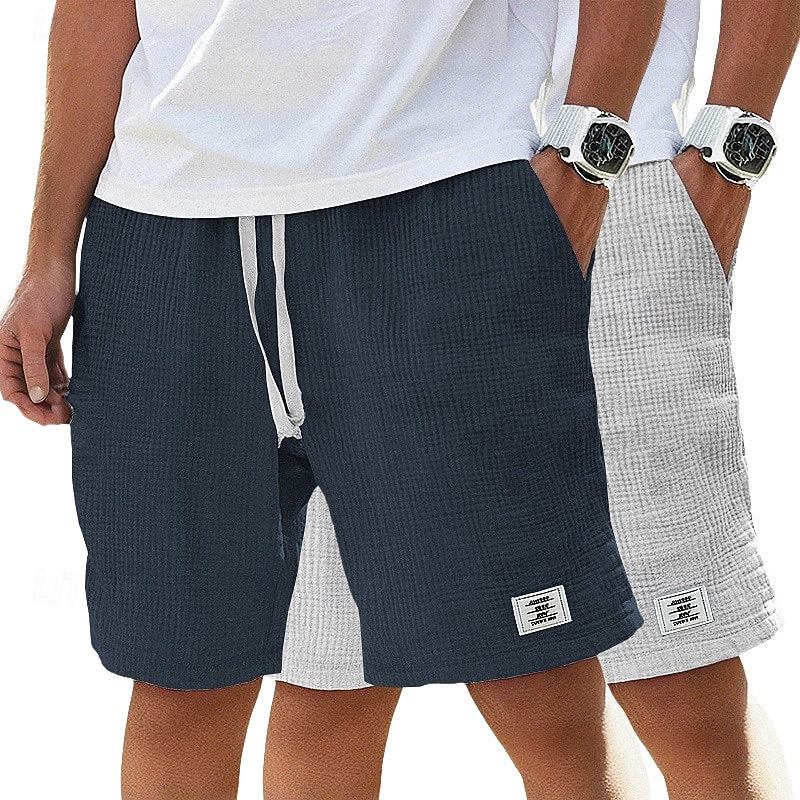 Men's Cotton Linen Shorts Summer Shorts Beach Shorts Casual Shorts Drawstring Pocket Elastic Waist Plain Comfort Breathable Knee Length Beach Vacation Holiday Hawaiian Casual Black+Khaki White+Navy 2026 - $33.99 –P8