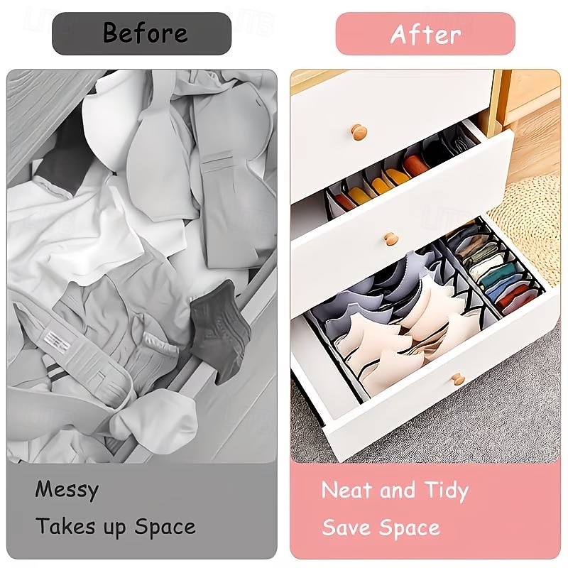 5-Piece Foldable Wardrobe Storage Boxes - Grid Underwear Storage Bags - Multi-Size Nylon Drawer Dividers for Underwear, Socks, and Ties, Stylish 2026 - $16.49 –P7
