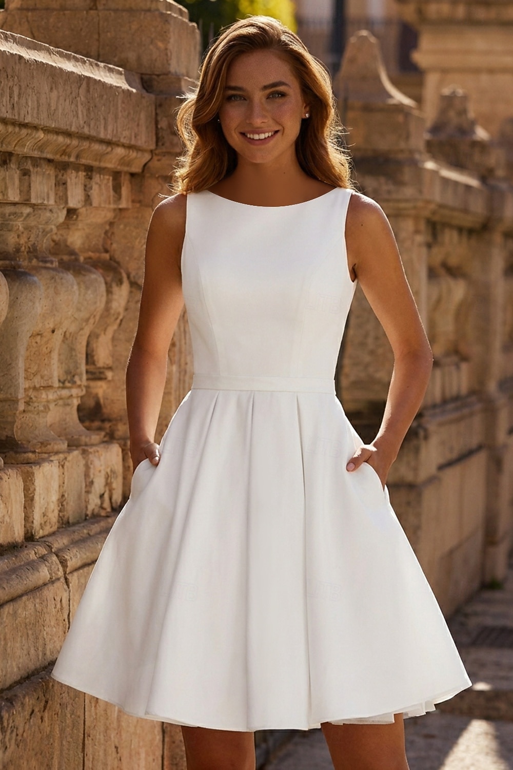 white boat neck a line dress Ivory Jacquard Boat Neck A Line Registry Office Wedding Dress