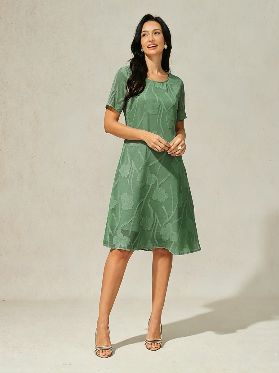 Damen Minikleid Shiftkleid Elegant Einfarbig Kurzarm Rundhalsausschnitt Schiefergrün 2026 - $72.99 –P1