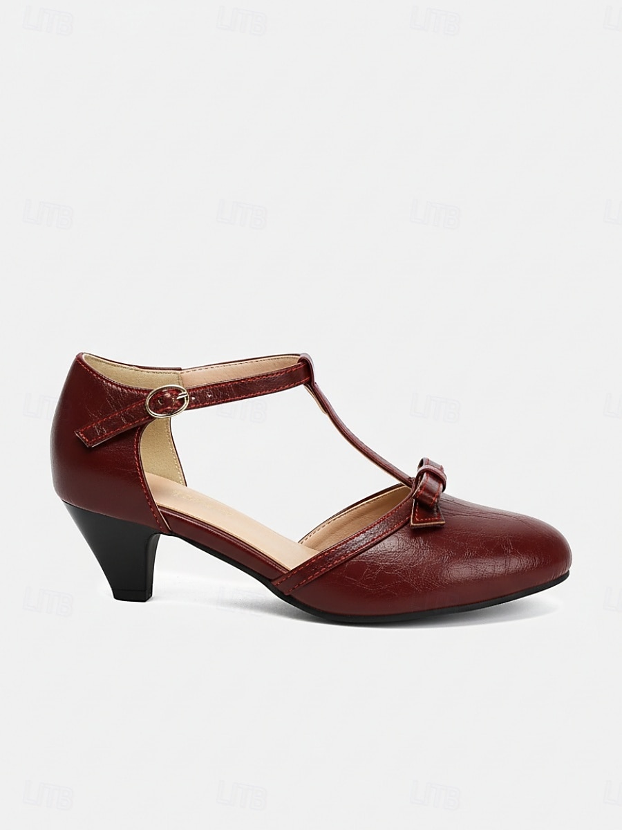 Women's 1950s Vintage Burgundy Mary Janes - Elegant T-Strap Kitten Heels with Bow Detail for Retro Parties, Evening Events & Classic Ladylike Style 2026 - $59.99 –P3